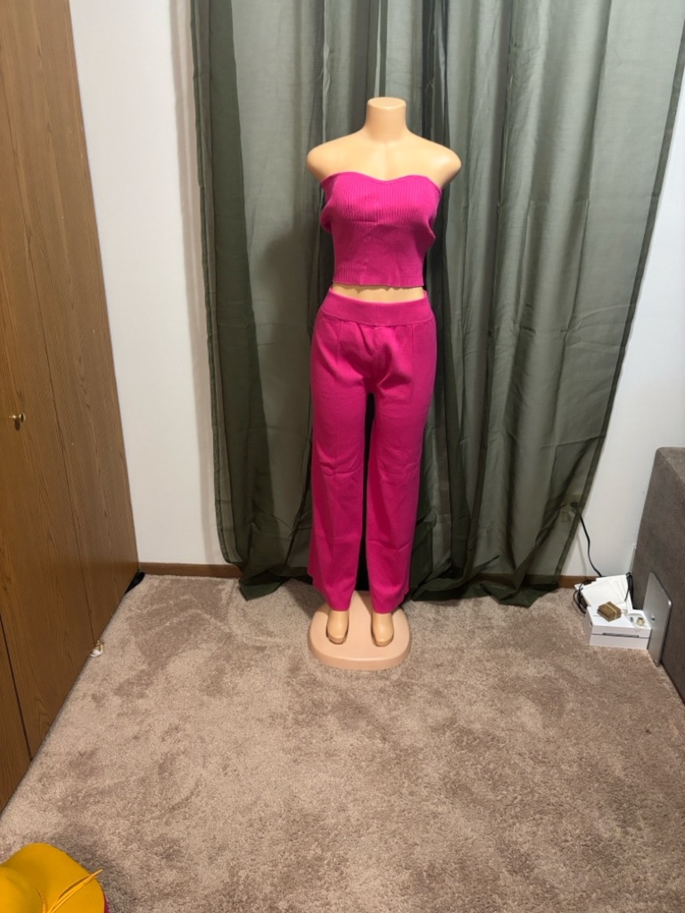 Women's Hot Pink Knit Two-Piece Pants Set